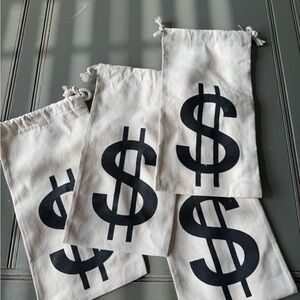Draw-string Canvas Money Bag with Dollar Sign